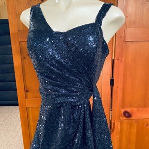 Romantic Bridals, Sequin Embellished One-Shoulder Gown, Navy, Size 8